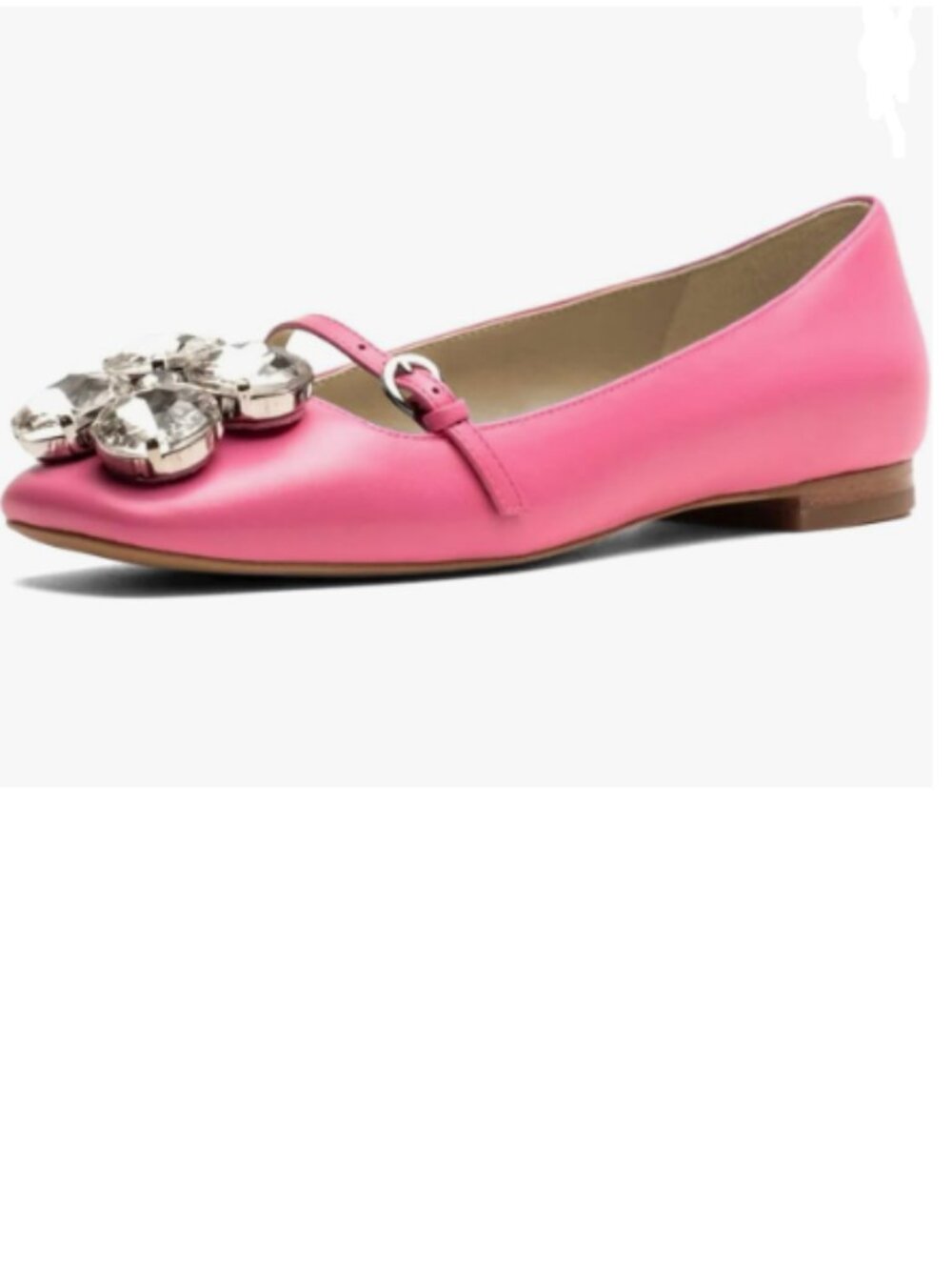 XYD Pink Square Toe Mary Jane Flats Crystals Shoes Rhinestones Studs, Flat